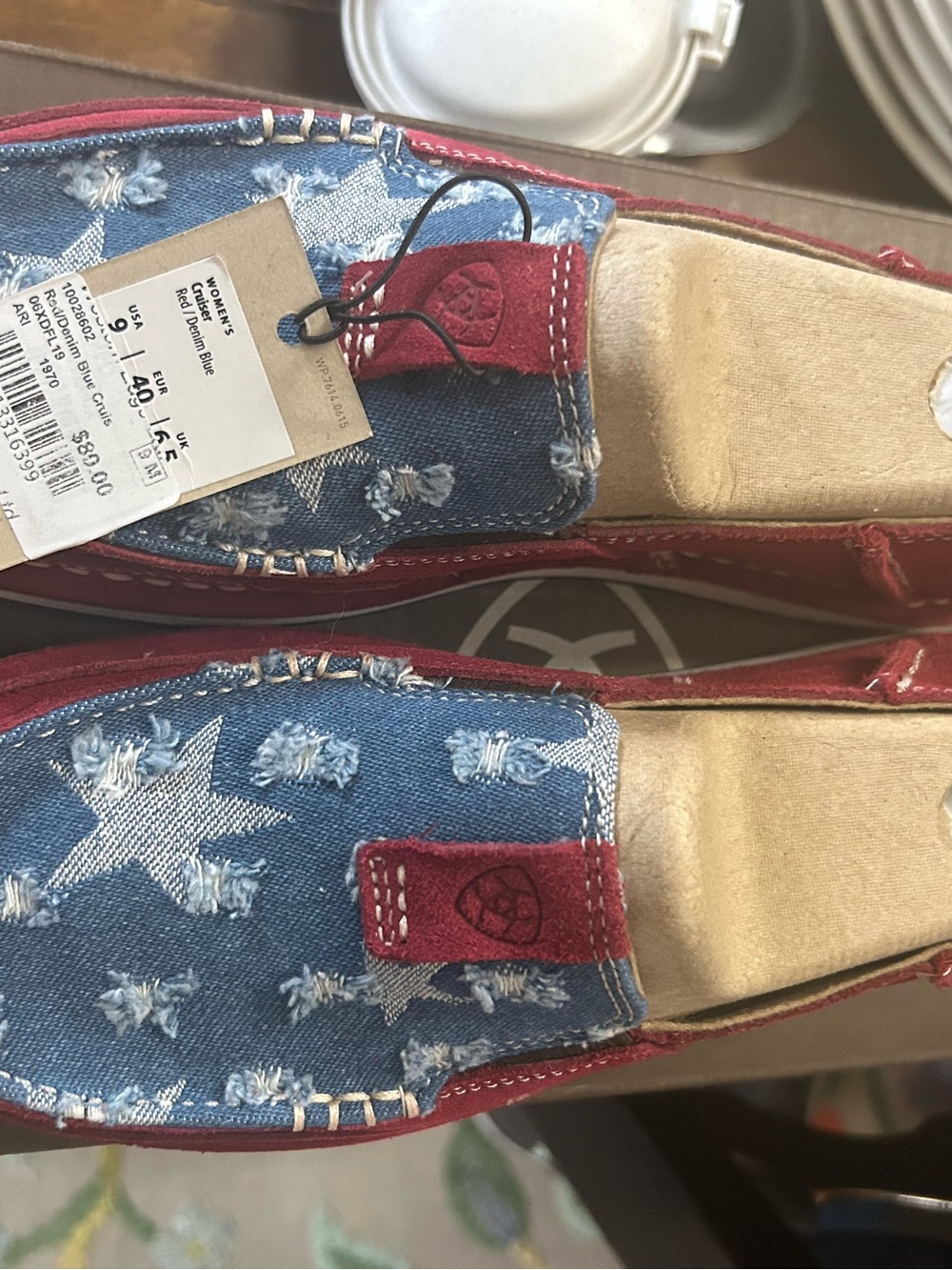Ariat Red and Blue Denim Slip-On Loafers